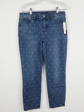 NWT Talbots Dark Blue Anchor-Print Cropped Jeans
